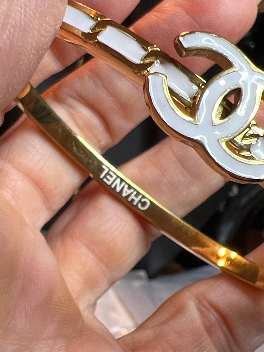 Gold-Tone Bracelet with White Enamel CC Logo - Picture 3 of 8